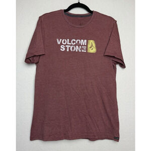 Volcom Men Stence Modern Fit Short Sleeve T-Shirt Burgundy Logo Graphic Size Med